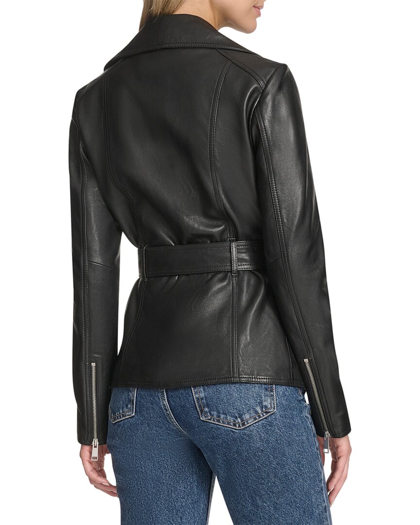 Andrew Marc | Womens | Leather Belted Moto Jacket | Black