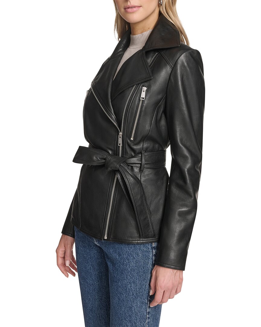 Andrew Marc | Womens | Leather Belted Moto Jacket | Black