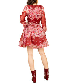 Hale Bob | Womens | Long Sleeve Violeta Silk & Linen-Blend Mini Dress | Red