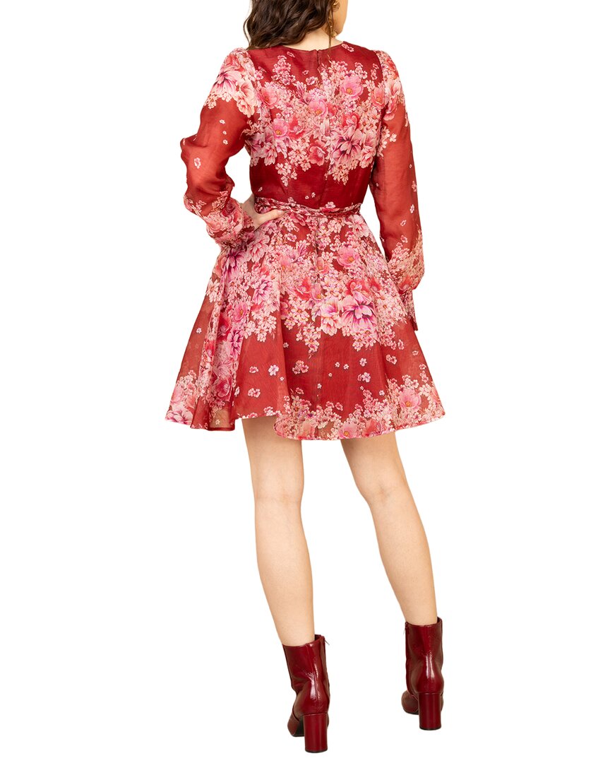 Hale Bob | Womens | Long Sleeve Violeta Silk & Linen-Blend Mini Dress | Red
