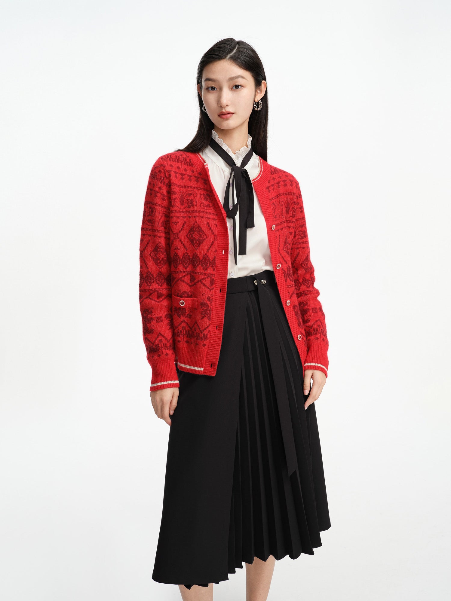 Merino Wool Knit Cardigan Knit Wear | Red