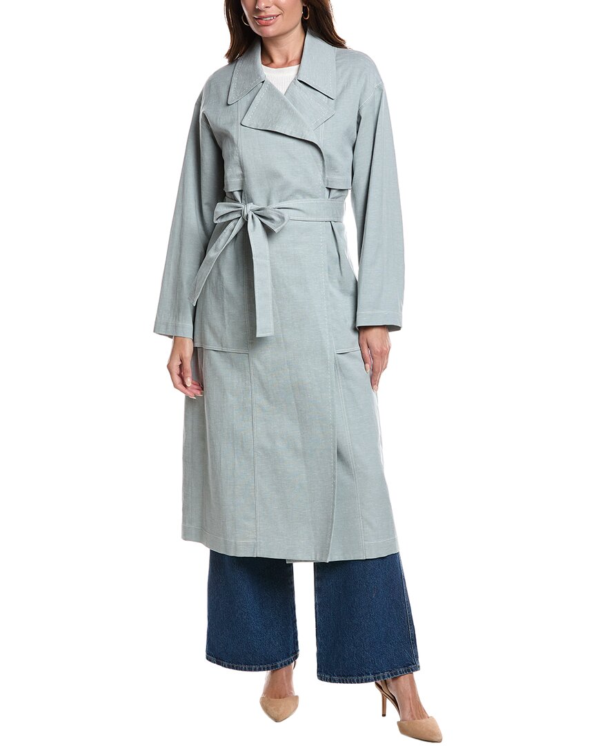 Lafayette 148 New York | Womens | Belted A-Line Linen-Blend Trench Coat | Blue