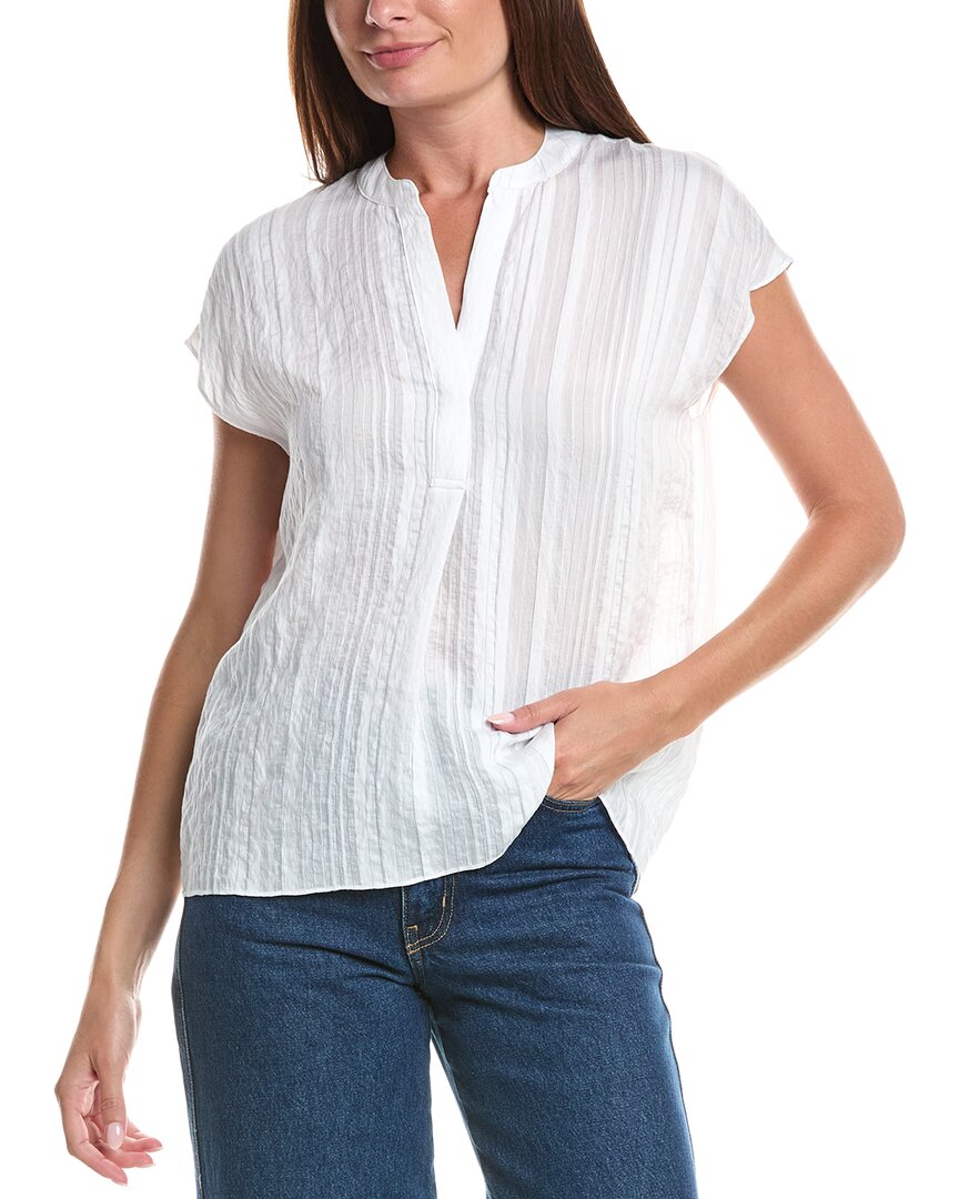 Vince | Womens | Drapey Stripe Band Collar Popover | White