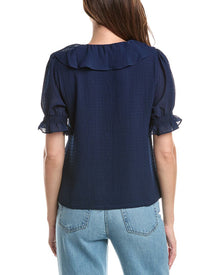 CeCe | Womens | Ruffle Bubble Crepe Top | Navy