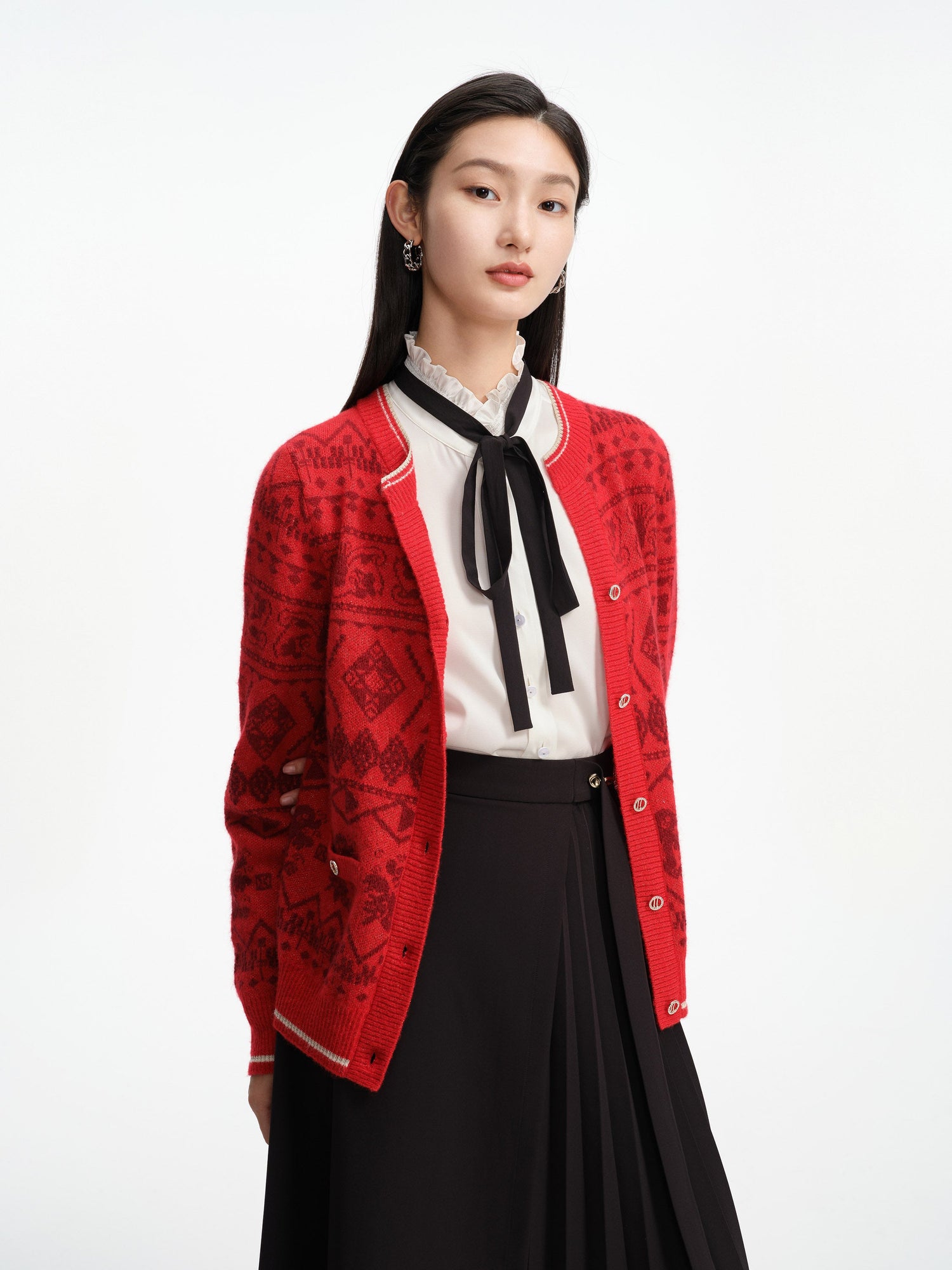 Merino Wool Knit Cardigan Knit Wear | Red