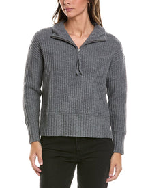 Alashan Cashmere | Womens | Morgan Textured 1/2-Zip Wool Sweater | Gray