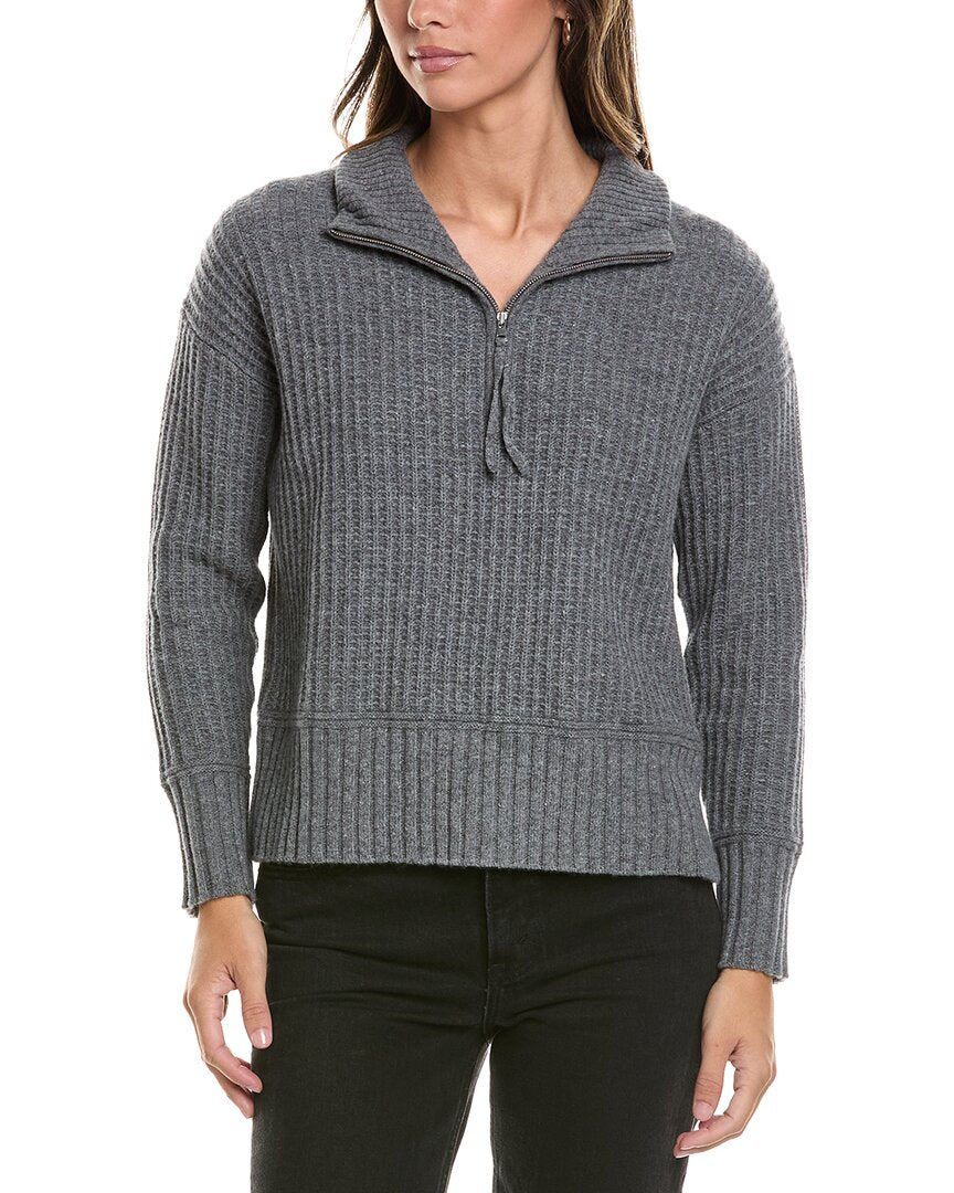 Alashan Cashmere | Womens | Morgan Textured 1/2-Zip Wool Sweater | Gray