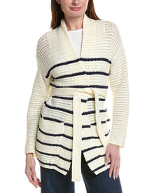 Tommy Bahama | Womens | Stripe Crochet Stitch Cardigan | White