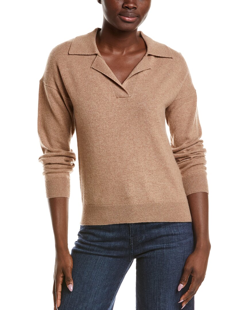 NAADAM | Womens | 100% Cashmere V-Neck Polo Sweater | Brown