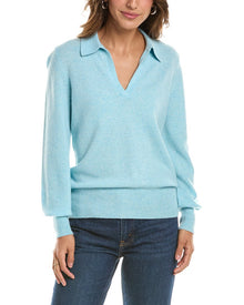 Forte Cashmere | Womens | Split Neck 100% Cashmere Polo Sweater | Surf