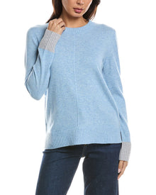 Forte Cashmere | Womens | Contrast Trim Crew 100% Cashmere Sweater | Navy/White