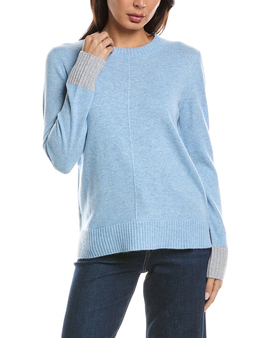 Forte Cashmere | Womens | Contrast Trim Crew 100% Cashmere Sweater | Navy/White