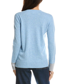 Forte Cashmere | Womens | Contrast Trim Crew 100% Cashmere Sweater | Navy/White