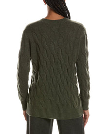 Forte Cashmere | Womens | Long Cable V-Neck Cashmere Sweater | Green