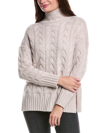 Forte Cashmere | Womens | Luxe Cable Funnel Neck 100% Cashmere Sweater | Brown