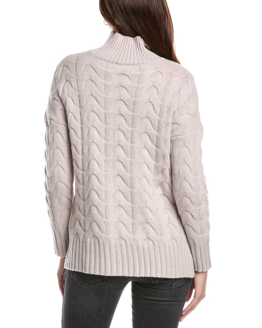 Forte Cashmere | Womens | Luxe Cable Funnel Neck 100% Cashmere Sweater | Brown