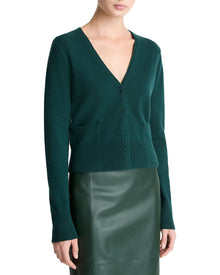 Vince | Womens | Satin Button Wool & Cashmere-Blend Cardigan | Green