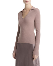 Vince | Womens | Ribbed Button Loop Cashmere & Silk-Blend Polo Shirt | Pink