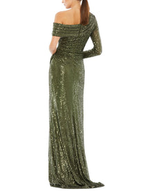 Mac Duggal | Womens | Sequined Drop Shoulder Faux Wrap Gown | Green