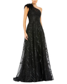 Mac Duggal | Womens | Embellished One Shoulder A Line Gown | Black