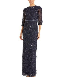 Mac Duggal | Womens | Embellished Quarter Sleeve Long Dress | Navy