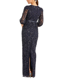 Mac Duggal | Womens | Embellished Quarter Sleeve Long Dress | Navy