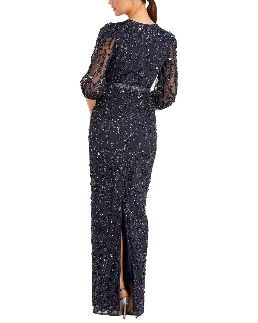 Mac Duggal | Womens | Embellished Quarter Sleeve Long Dress | Navy