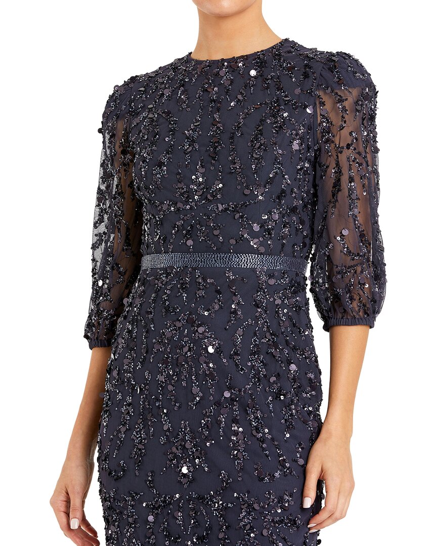 Mac Duggal | Womens | Embellished Quarter Sleeve Long Dress | Navy