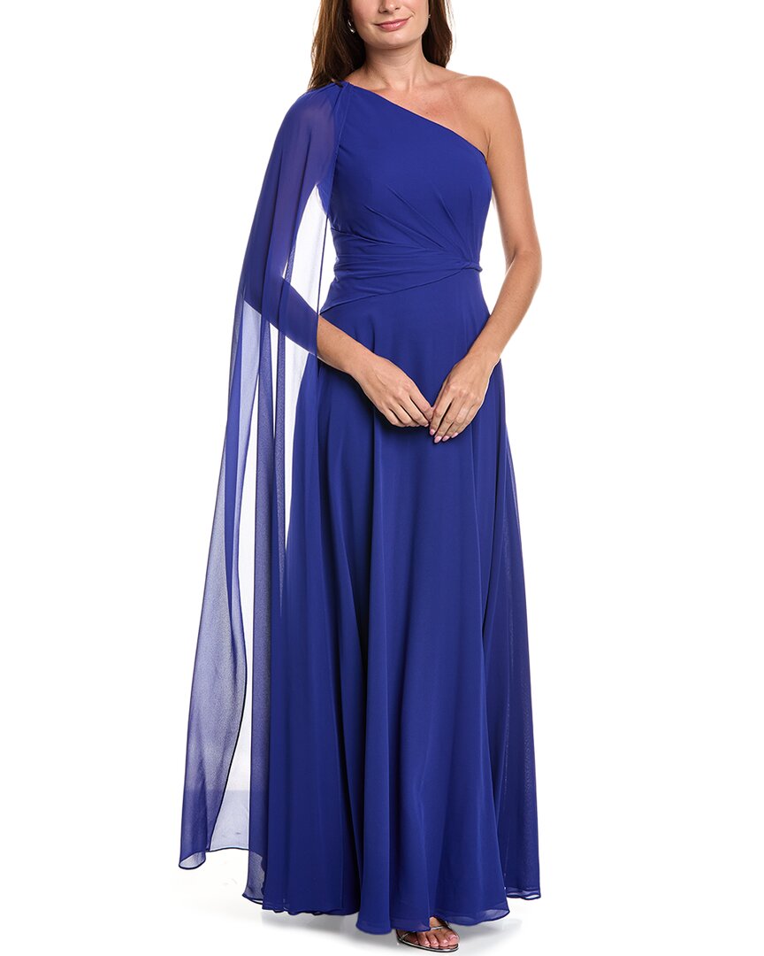 Teri Jon by Rickie Freeman | Womens | Chiffon One-Shoulder Drape Gown | Blue