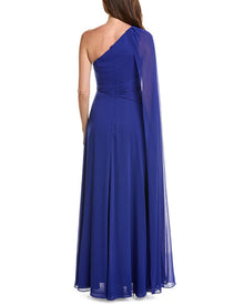 Teri Jon by Rickie Freeman | Womens | Chiffon One-Shoulder Drape Gown | Blue