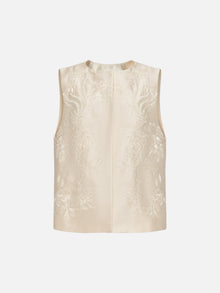 Phoenix Wears Peony Heavy Embroidered Vest Jacket | White