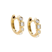 14K Gold / Pair Diamond Multi Shape Bezel Huggie Earring 14K - Adina's Jewels