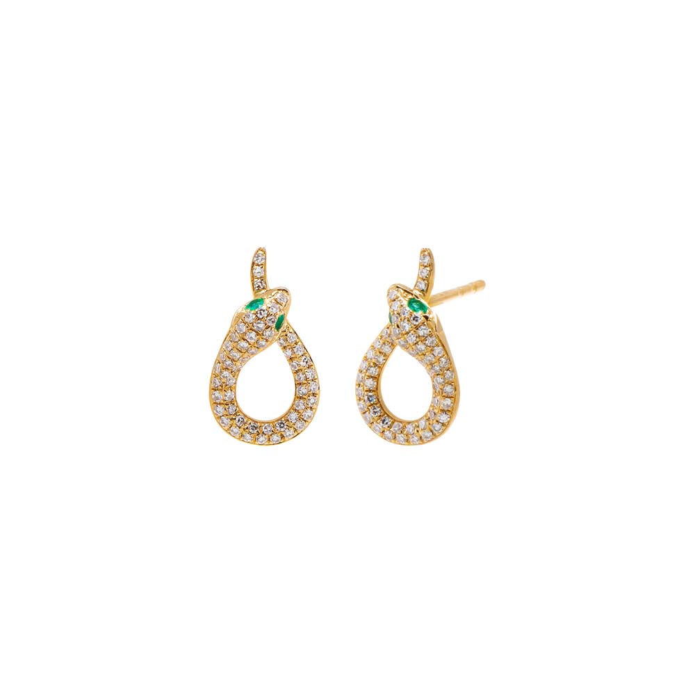 14K Gold Diamond Pave Looped Snake Stud Earring 14K - Adina's Jewels
