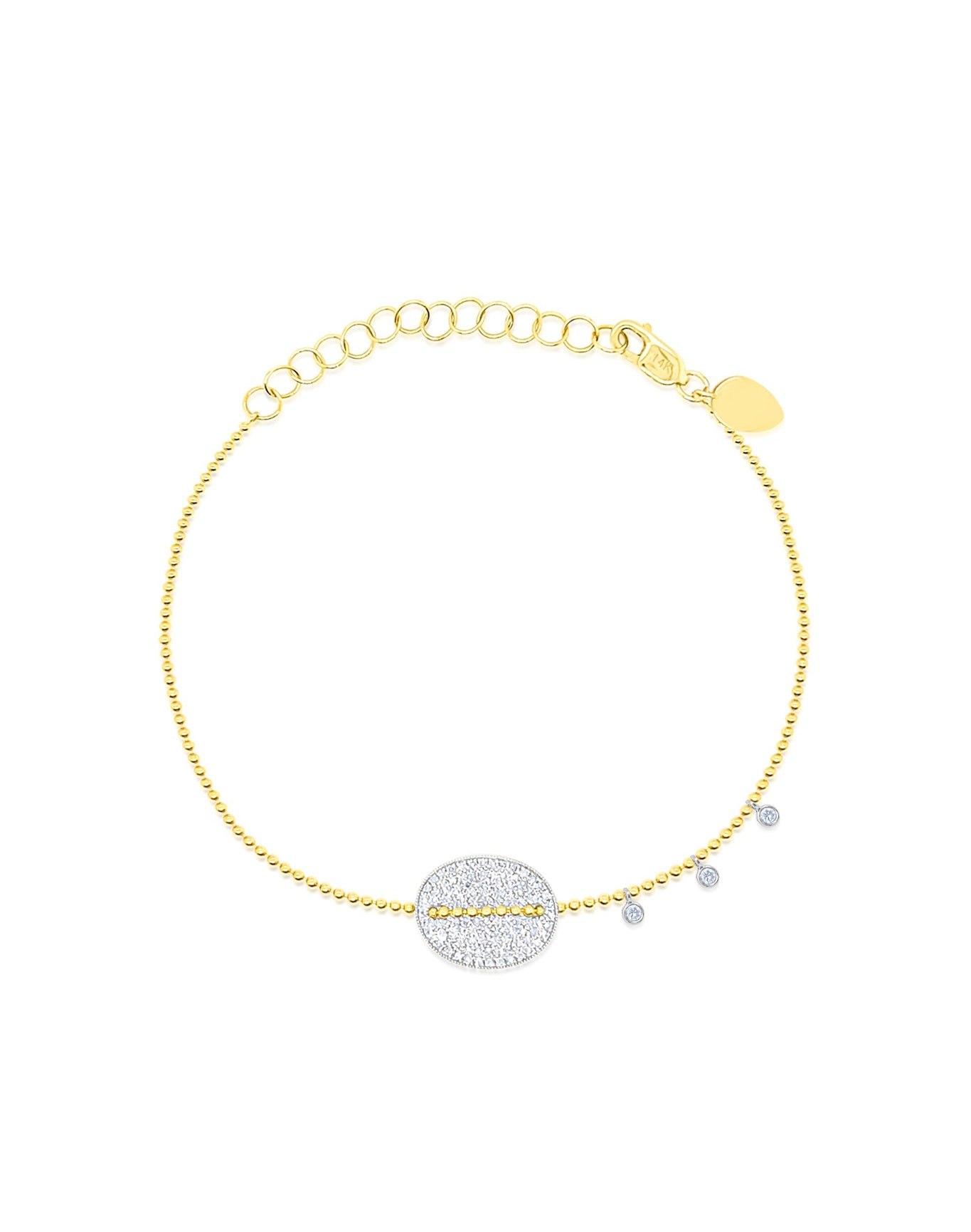14k Yellow Gold Pave Button Bracelet | 14K Two Tone Gold
