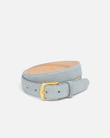 Light blue belt with a gold buckle