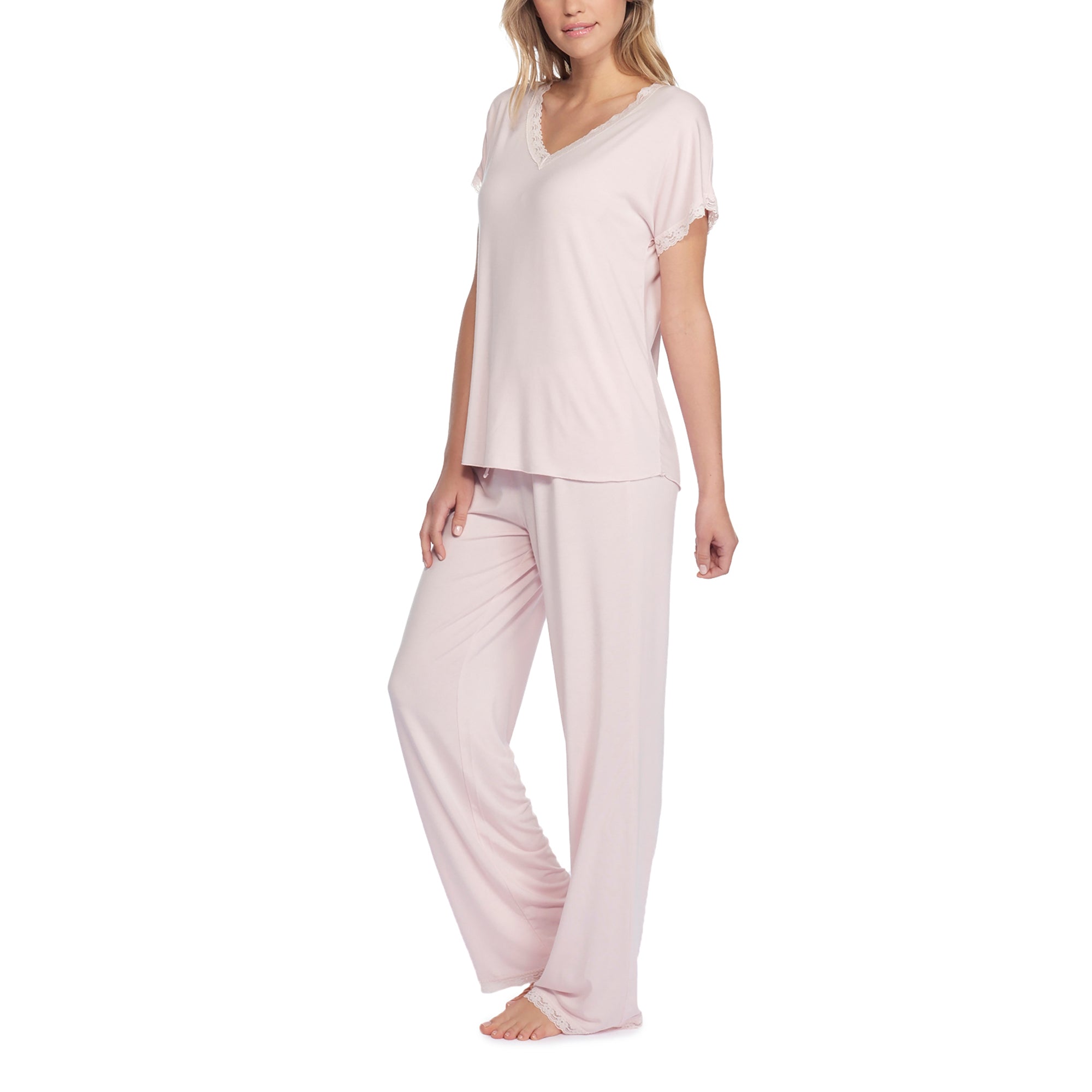 Luxe Milk Jersey Short Sleeve V-Neck Pj Set | Pink