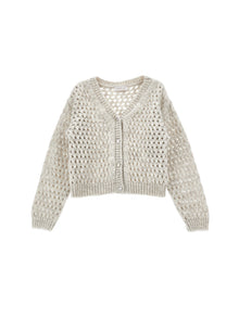 Girls | Cropped Openwork Cardigan | Pearl Grey