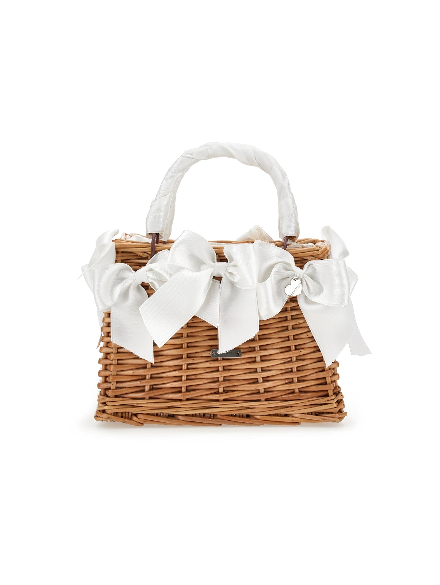 Girls | Wicker Bag With Satin Bows | Cream