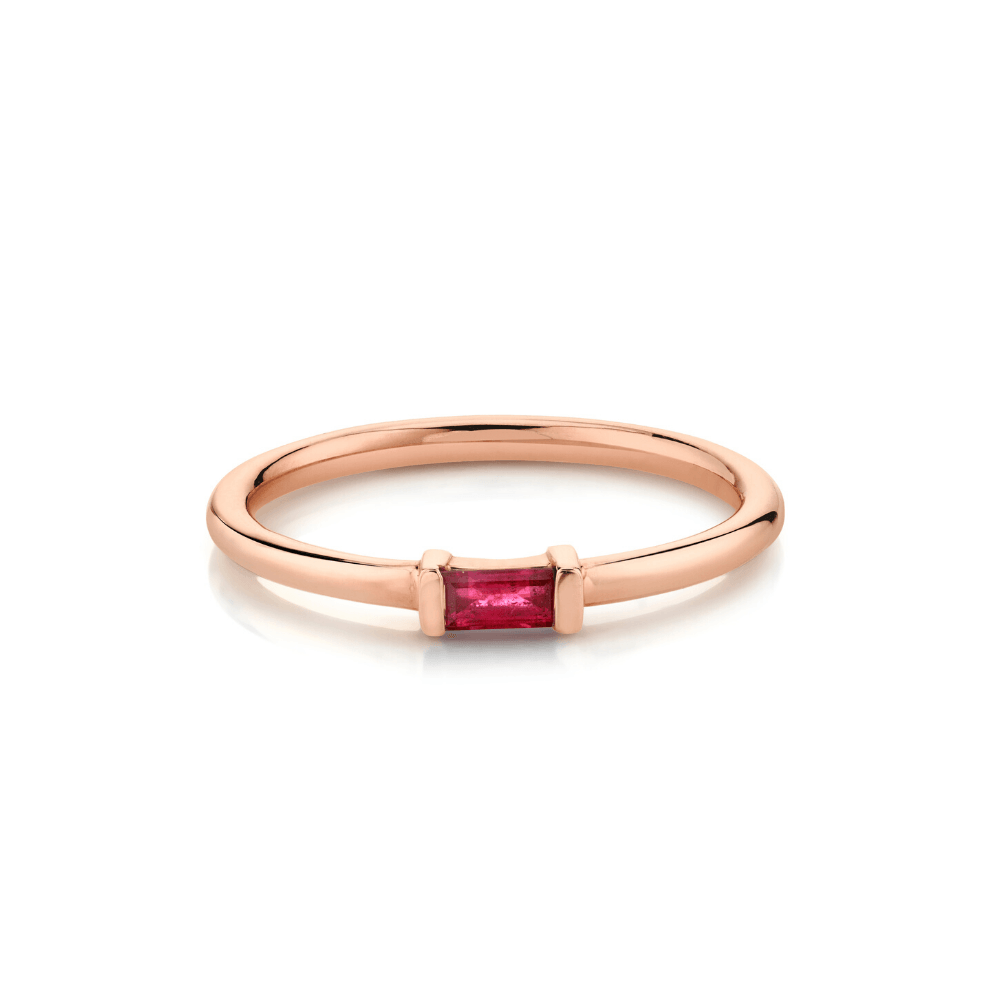 Women | Ruby Straight Baguette Stacking Ring – July | 14k Rose Gold