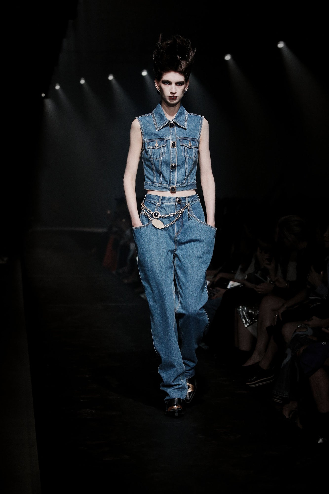 Gemstone Button Denim Gilet | Medium Blue