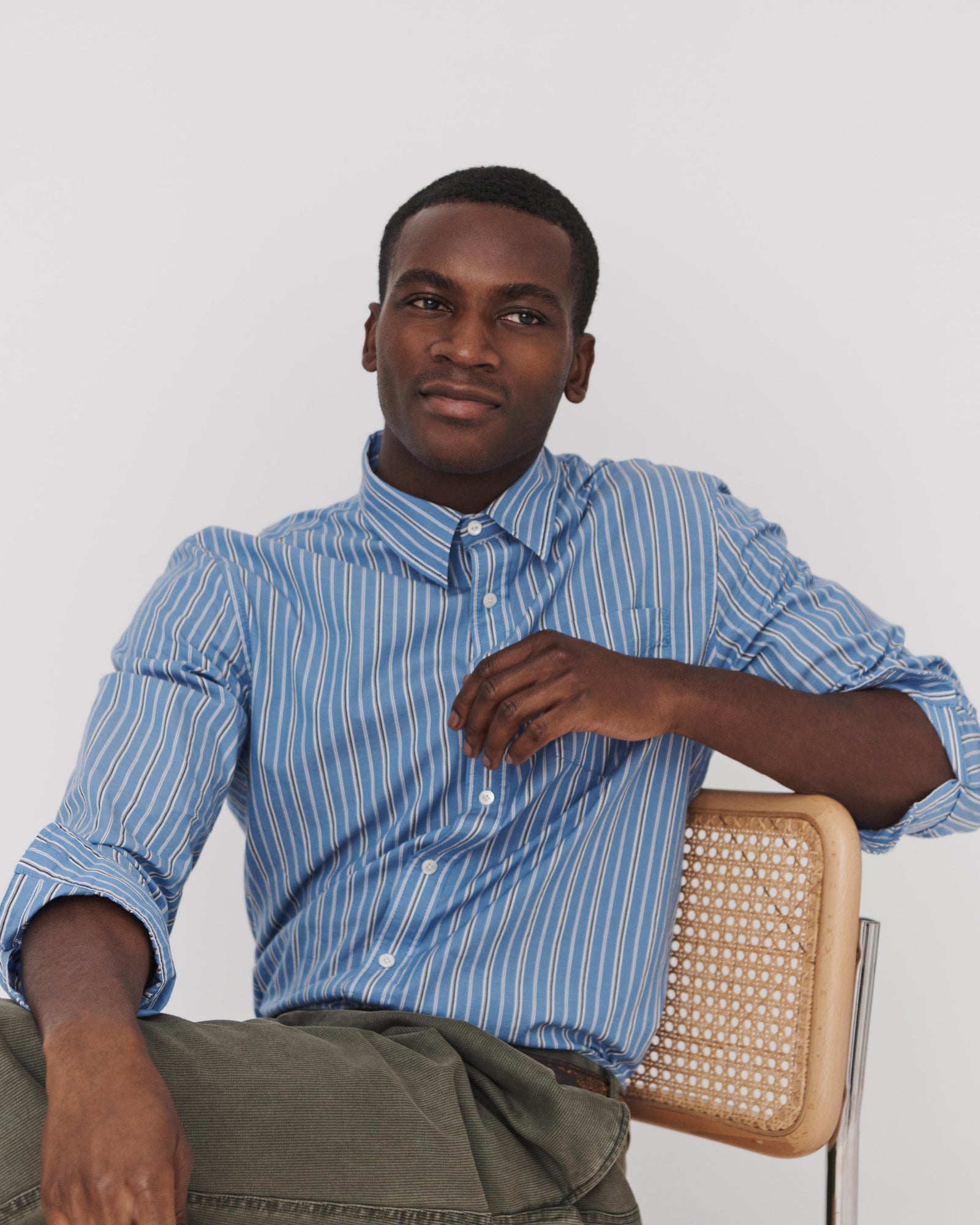 Men | Mill Shirt | Ticking Stripe Blue x Navy x White Stripe