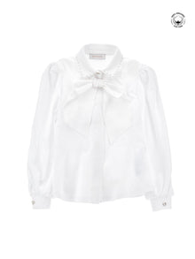 Girls | Jersey Organic Cotton Shirt With Rhinestones And Bow | White