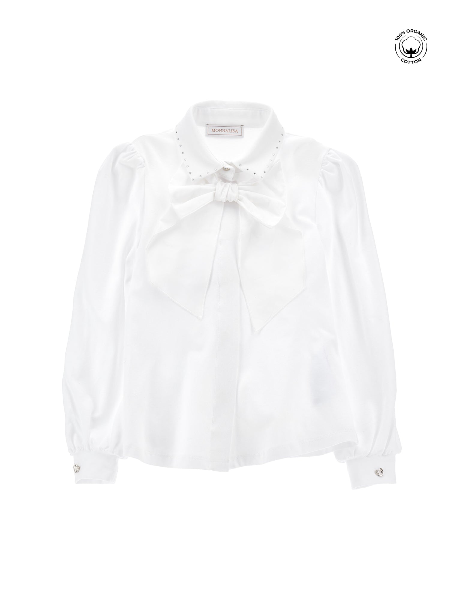 Girls | Jersey Organic Cotton Shirt With Rhinestones And Bow | White