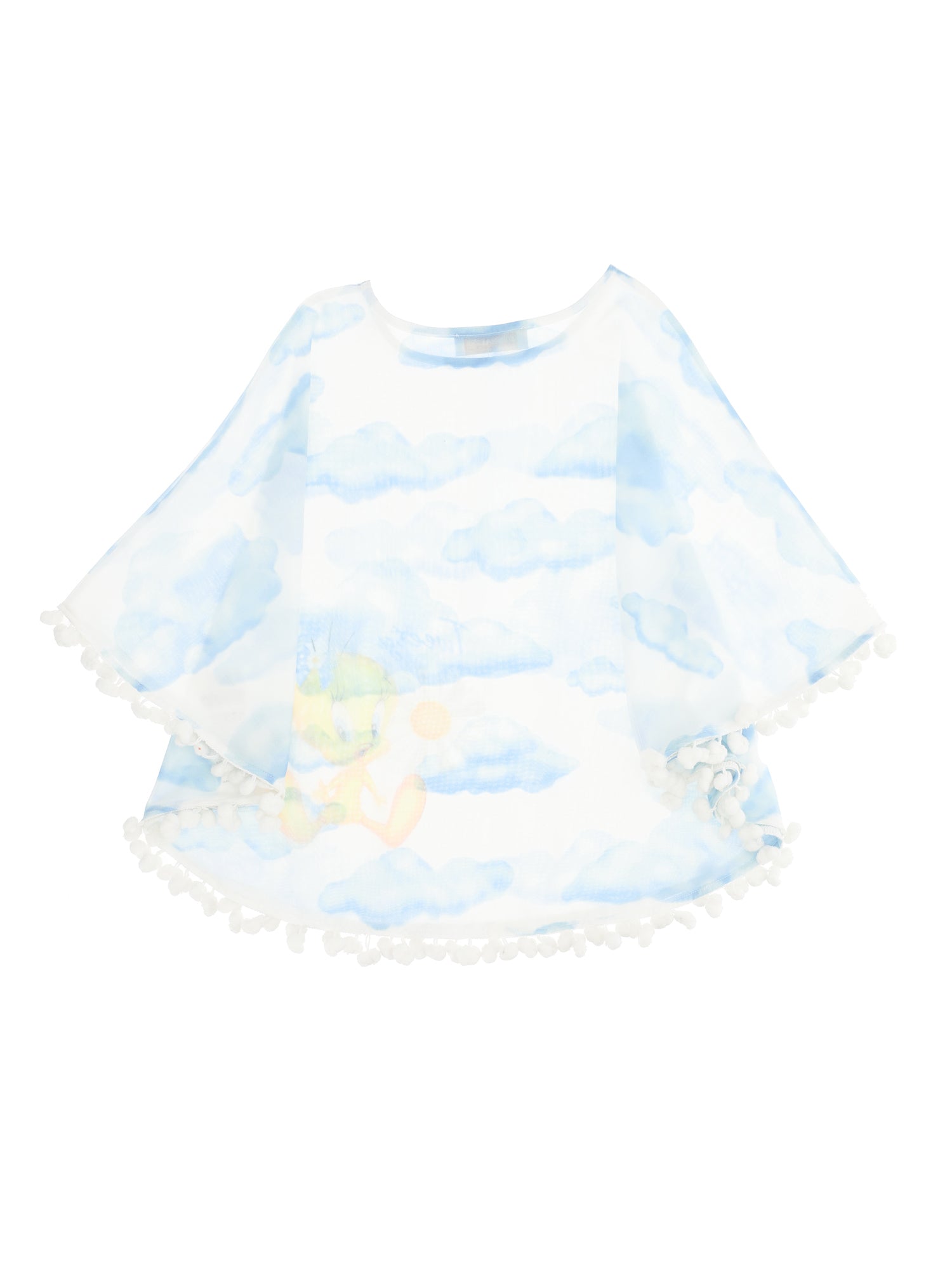 Girls | Tweety Cloud Print Muslin Poncho | Cream/Cloud