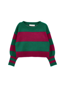 Girls | Maxi Striped Knitted Pullover | Green/Cyclamen