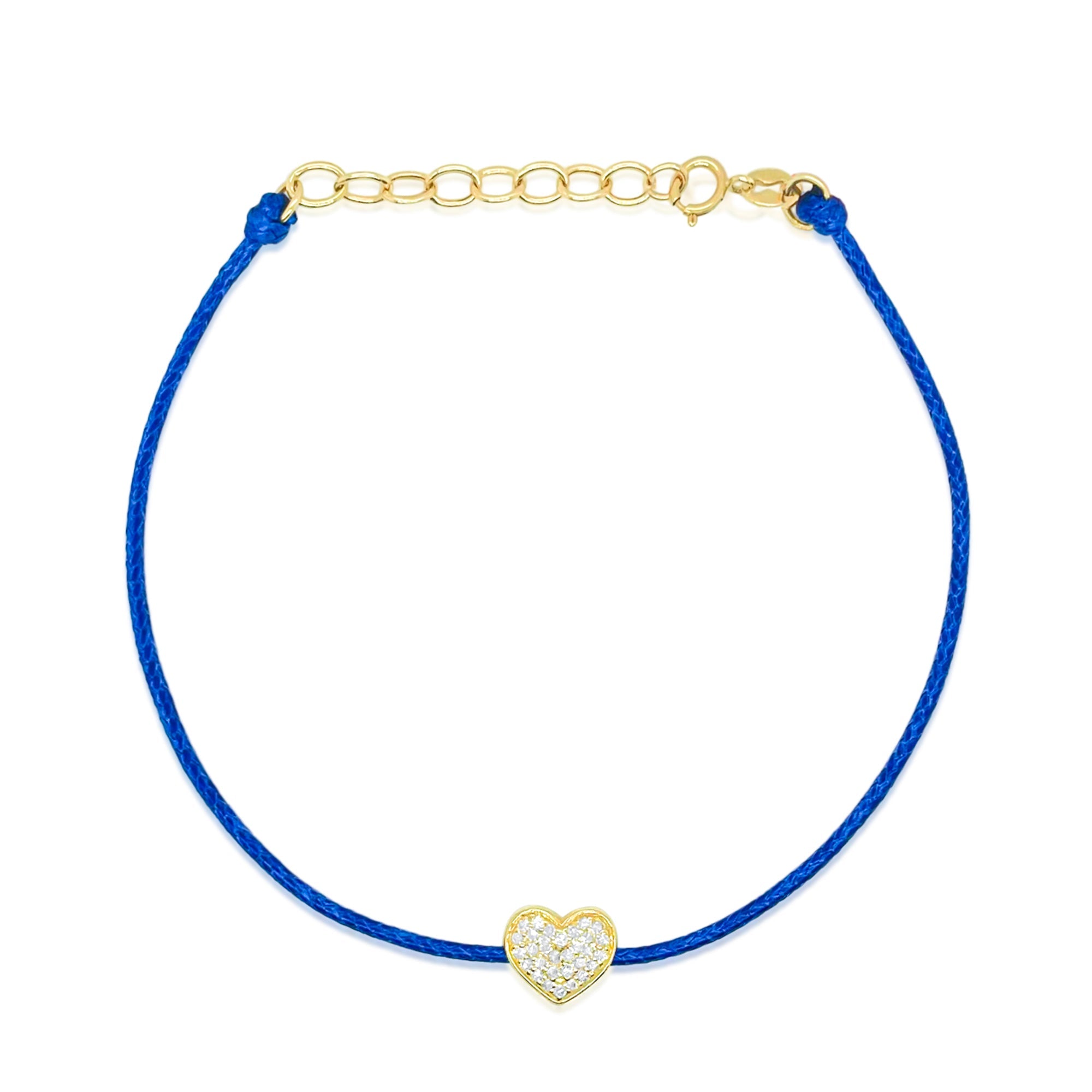 Blue Cord Diamond Heart Bracelet 14Kt Yellow Gold And Diamonds | Yellow Gold