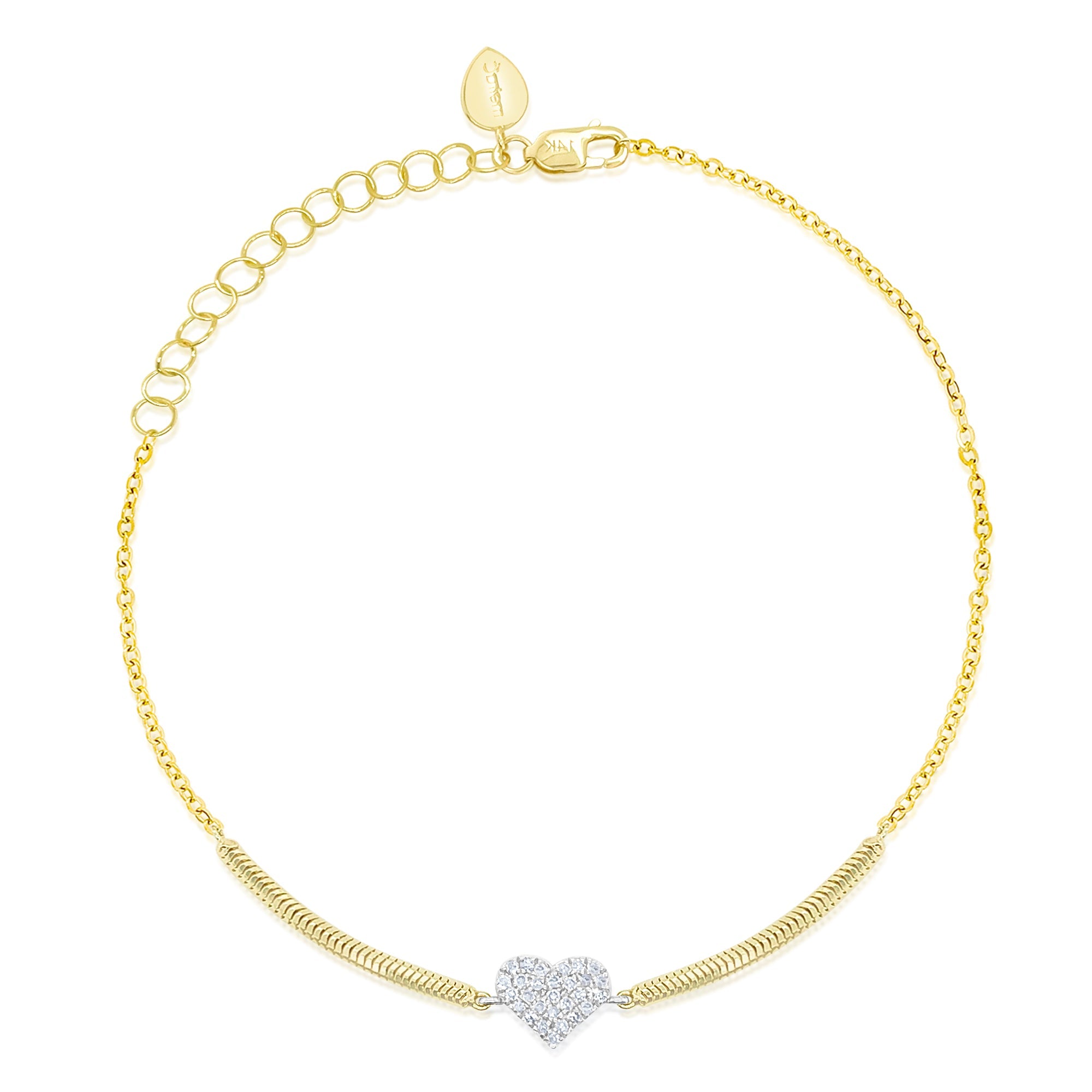 Meira T 14K Yellow Gold Snake Chain Diamond Heart Charm Bracelet | Yellow Gold