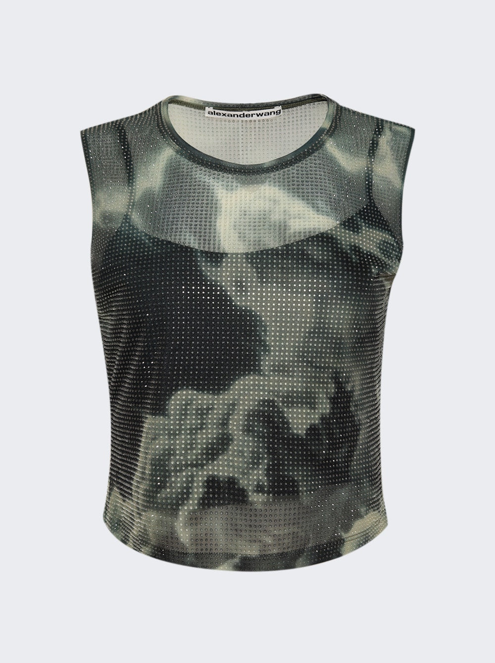 Women | alexanderwang | Crystal Hotfix Organza Jersey Tank Top Cloud-print | Black