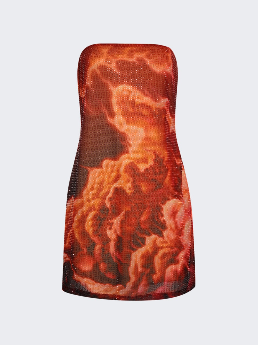 Women | alexanderwang | Crystal Hotfix Organza Jersey Mini Dress Orange Cloud Print | Multi