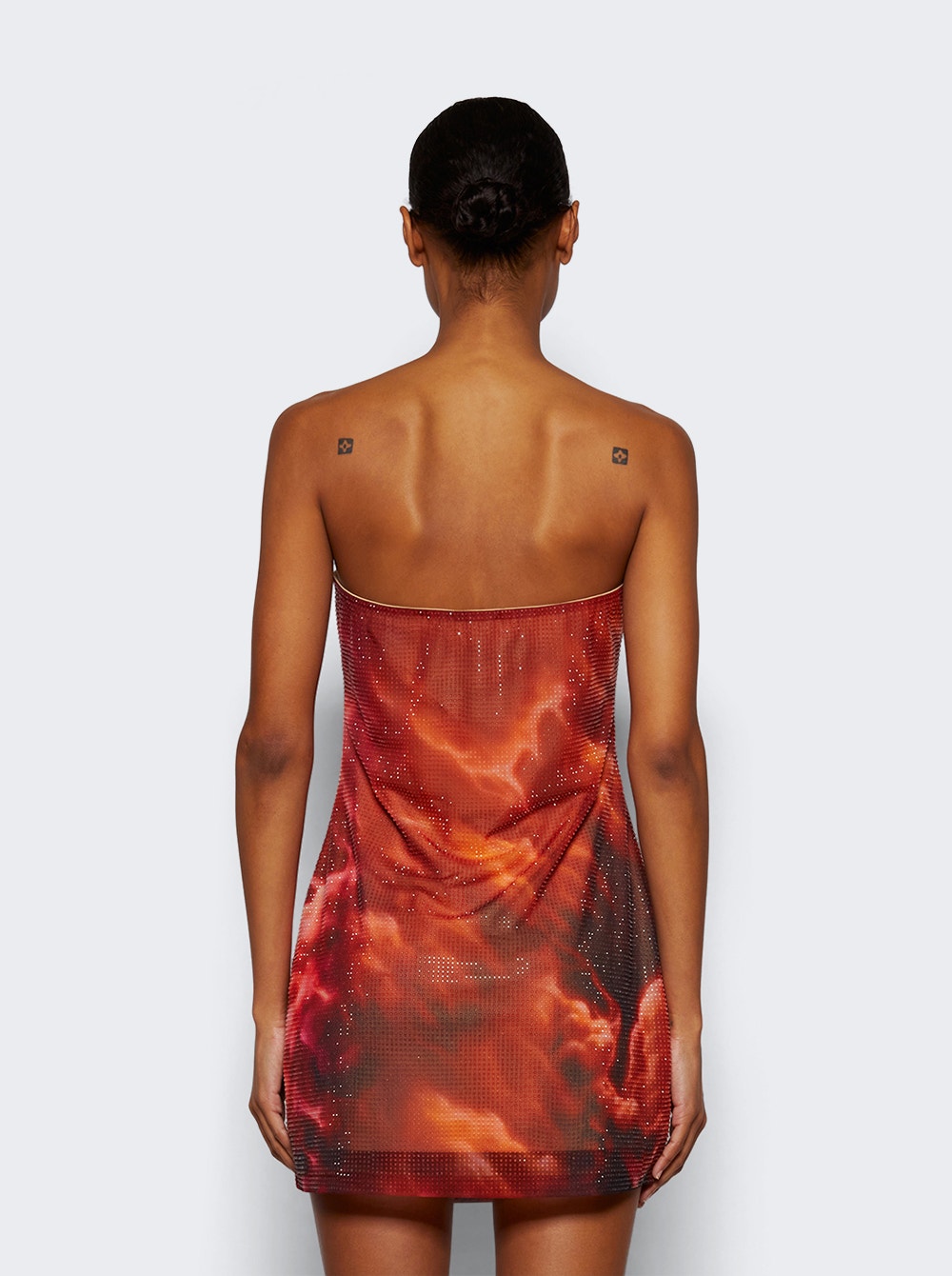 Women | alexanderwang | Crystal Hotfix Organza Jersey Mini Dress Orange Cloud Print | Multi